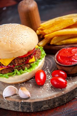 burger with fries